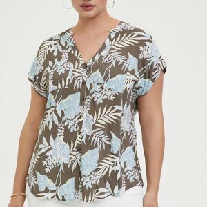 Torrid Floral Taupe Challis Button Front Dolman Sleeve Top Pockets Plus Size 2X